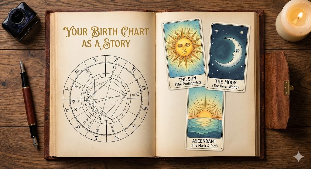 Your Birth Chart as a Story The Sun, Moon, and Ascendant Zodiac Sign Trio in Horoscope Astrology.