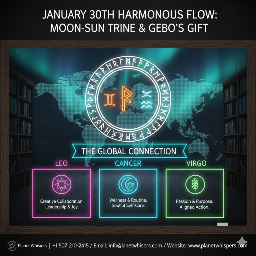 Moon in Gemini trine Sun in Aquarius Jan 30 2026 with Gebo rune for harmony