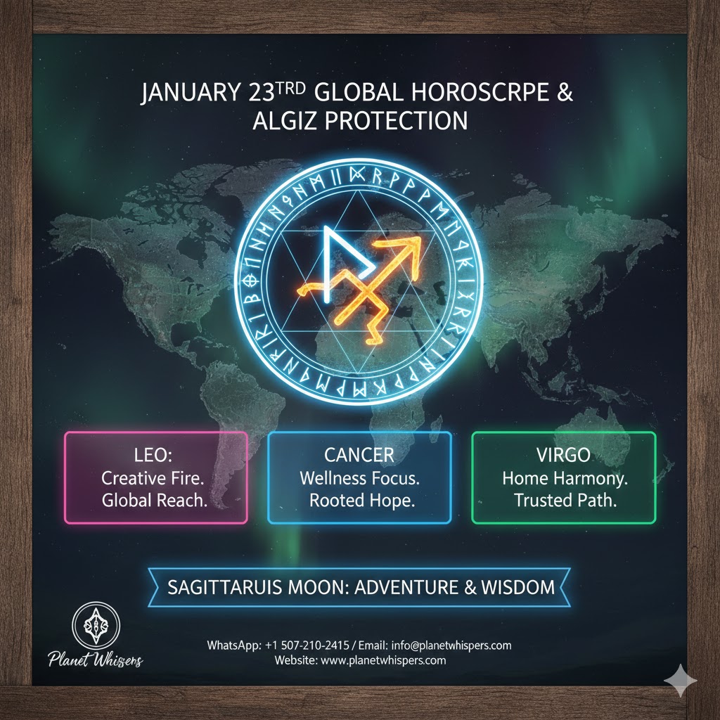 Global horoscope for Leo Cancer Virgo Jan 23 2026 with Algiz protection rune