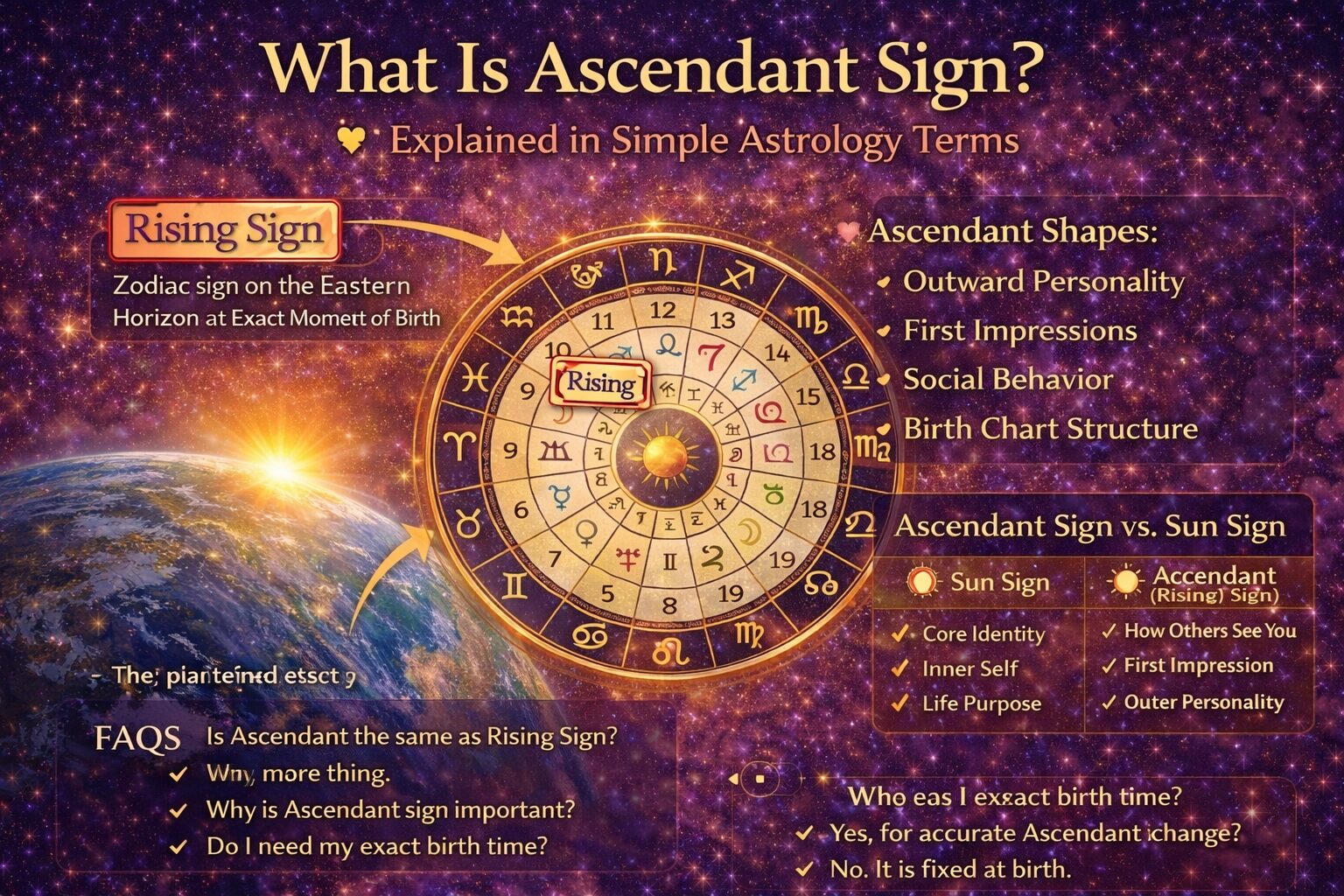 what is ascendant sign explained showing rising sign in birth chart