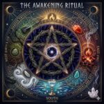 Mystical 4 elements ritual with fire, water, air, and earth symbols representing spiritual awakening, balance, and inner transformation energy.
