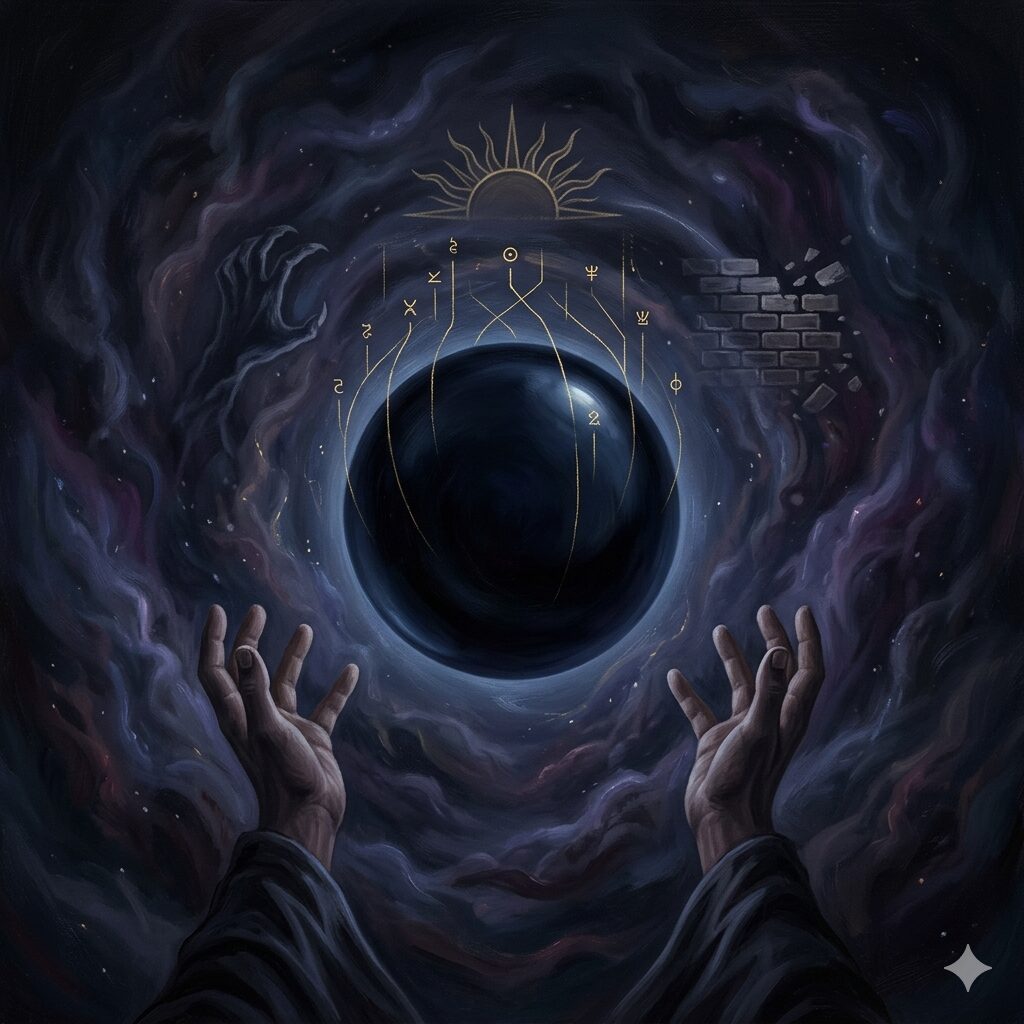 Black Sphere Oracle Reading – Spiritual Truth & Energy Blockage Insight Mystical black sphere oracle crystal revealing spiritual guidance, energy blockages, hidden fears, and emotional clarity for life direction.