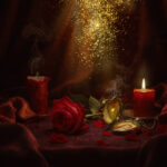Dark mystical midnight ritual with glowing candles, ancient symbols, moonlight, and cosmic energy surrounding two separated lovers reconnecting through spiritual guidance and emotional healing. Midnight Ritual | Love Reconnection & Relationship Healing by Planet Whispers