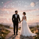 Astrology chart showing marriage compatibility, planetary alignment, and auspicious wedding date selection for love, trust, and relationship harmony.
