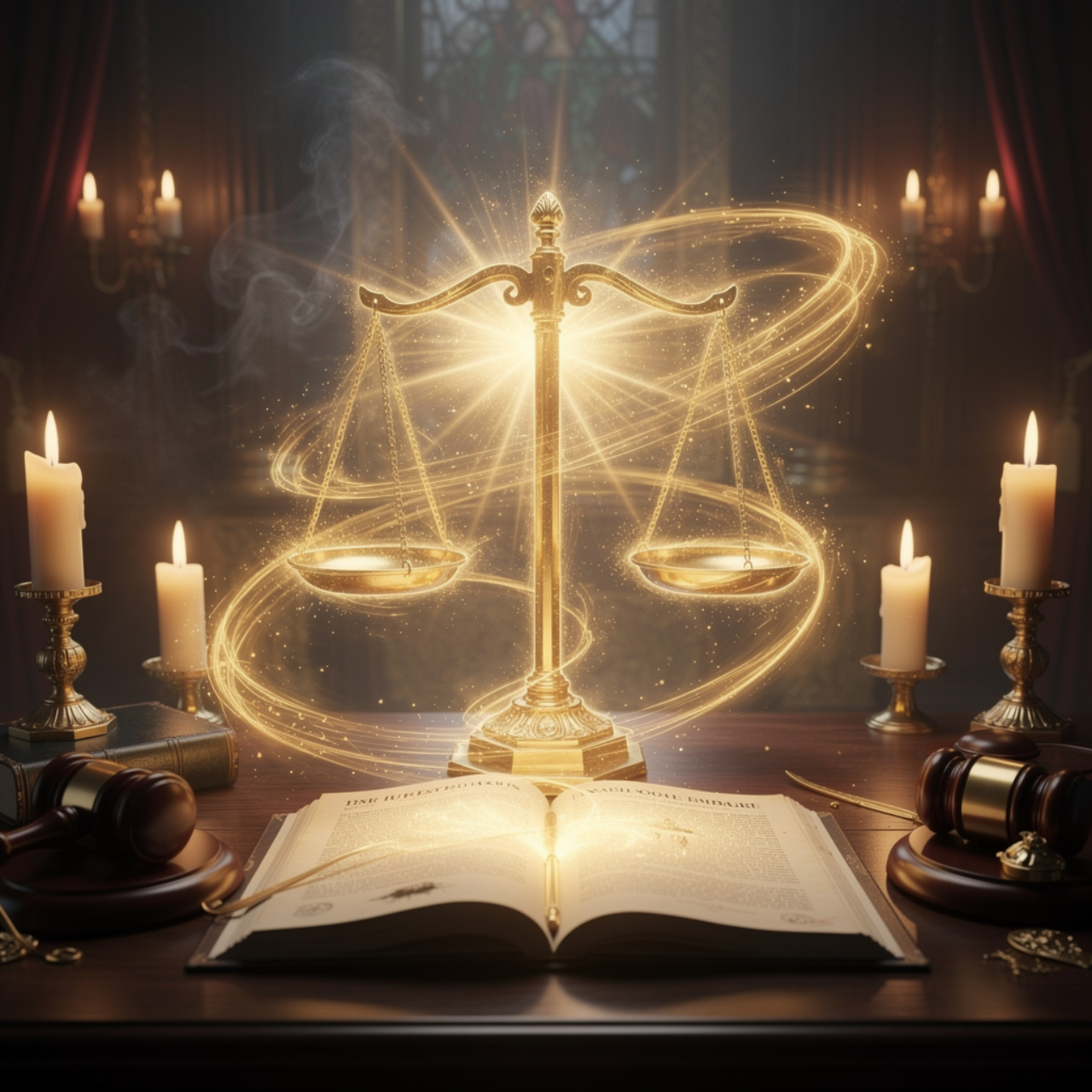 Spiritual justice ritual candles and protection symbols for court case victory, emotional balance, legal clarity, and positive energy healing. Court Case Victory & Justice Rituals for Spiritual Protection