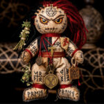 Mystical voodoo doll used in a symbolic protection ritual representing spiritual shielding against negative energy and harmful influences.