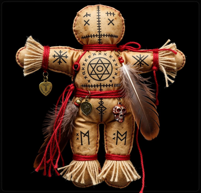 Voodoo Doll Extreme Protection Ritual – Spiritual Shield & Energy Defense Mystical voodoo doll used in a symbolic protection ritual representing spiritual shielding against negative energy and harmful influences.